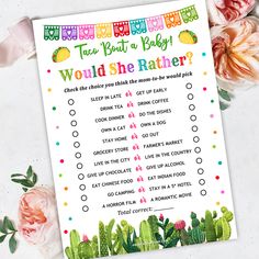 a baby shower game with cactus and flowers