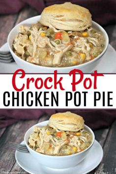 crock pot chicken pot pie in a white bowl