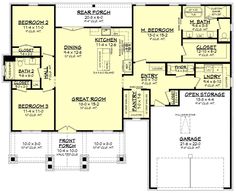 the first floor plan for a house with two master suites and an attached living area