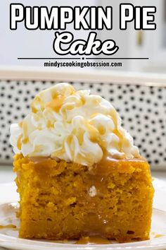 pumpkin pie cake with whipped cream on top