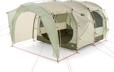 an image of a tent set up on the ground with its door open and side walls closed