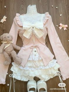 Coquette Cardigan Outfit, Pink Cute Outfits, Pink Coquette Outfit, Pastel Outfits Aesthetic, Cute Fashion Style, Cute Kawaii Outfits, Kawaii Outfit Ideas, Coquette Outfits