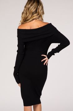 A comfortable & casual maternity dress perfect for any day!  A single hued off shoulder maternity dress with long sleeves. The Black Off Shoulder Midi Maternity Dress is perfectly bump-friendly! Midi Maternity Dress, Off Shoulder Maternity Dress, Maternity Bodycon Dress, Formal Business Attire, Casual Maternity Dress, Maternity Black Dress, Casual Maternity, Black Off Shoulder, Stylish Maternity