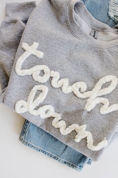 Chenille Yarn Sweatshirt Tutorial - Easy Faux Embroidery - see kate sew Yarn Sweater Diy, Chenille Pillows Diy, How To Make Chenille Letters, Diy Chenille Yarn Letter Sweatshirt, Embroidering With Yarn, Yarn Embroidery On Sweatshirt, Sweatshirt Hand Embroidery, Embroider With Yarn