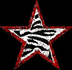 a red and white star with zebra print on it's side, against a black background