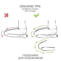 how to draw the legs and feet in different positions, with instructions for each step