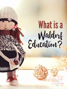 a doll with a hat and scarf standing in front of some necklaces that say, what is a waldor education?