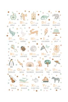 an illustrated poster with animals and letters on it