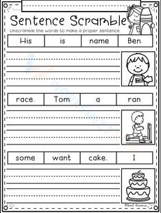 sentence scramble worksheet for kids