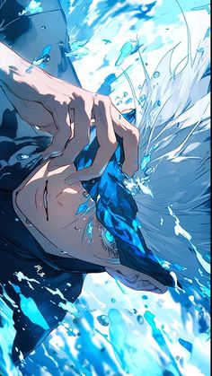 an anime character is swimming in the water