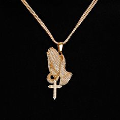 Iced Praying Hands Pendant Necklaces For Men, Praying Hands, Ball Chain, Men Necklace, Diamond Necklace, Gold Necklace, Miniatures, Necklaces, Men And Women