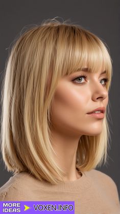 23 Discover the Best Blonde Hair with Bangs: Styles, Tips & Trends for a Chic Look Lob With Full Fringe, Long Blonde Bob With Fringe, Lob With Bangs Oval Face, Lobs For Heart Shaped Faces, Shoulder Length Lob With Bangs, Long Bob Pony, Straight Across Bangs Long Hair, Bob Side Fringe, Blonde Shoulder Length Hair With Bangs