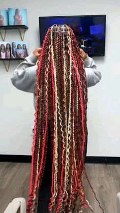 Nepolian Braids, Red And Blonde Hair Color Peekaboo Braids, Braids With Curls With Color, Hairstyles With Color Braids, Island Twist Color Combo, Cute Braided Hairstyles With Color, Braided Colored Hair, Red And Black Island Twist, Cute Color Combinations For Braids