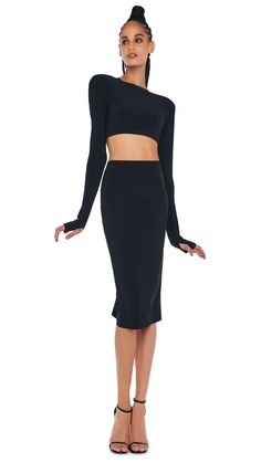 Versatile Fitted Midi Skirt, Stretch Midi Skirt For Night Out, Versatile Stretch Midi Skirt, Versatile Fitted Skirt, Versatile Fitted Elastane Skirt, Versatile Fitted Long Skirt, Fitted Long Versatile Skirt, 4-way Stretch Pencil Skirt, Shoulder Pad Top