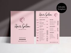 a pink hair salon brochure on a table