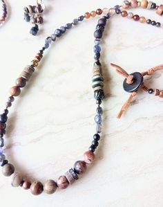 Bohemian Long Necklace With Natural Stones For Layering, Bohemian Hand-strung Necklaces For Layering, Bohemian Hand Wrapped Necklaces For Layering, Tiny Zen Garden, Jade Buddha, Buddha Pendant, Black Obsidian, Zen Garden, Leather Necklace