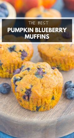 the best pumpkin blueberry muffins on a cutting board