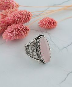 Rose Quartz Oval Statement Silver Ring, 925 Sterling Artisan Made Handcrafted Filigree Cocktail Ring Handmade Women Jewelry, ring gift for her, mom , pink women ring, pink quartz ring, pink stone ring Material: 925 Sterling Silver ( NICKEL FREE ) Gemstone: Rose Quartz 8x22 mm 5.5 ct. FAST AND TRACKABLE SHIPPING FOR ALL EU COUNTRIES AND USA. COMES WİTH VELVET POUCH AND LUXURY GİFT BOX. Show off this gorgeous ring at any occasion. This eye catching elongated oval cocktail statement ring is perfect Handmade Sterling Silver Rings For Mother's Day, Oval Carved Filigree Ring For Anniversary, Oval Ring With Intricate Design For Gift, Ornate Carved Filigree Ring As A Gift, Oval Rings With Intricate Design, Ornate Carved Filigree Ring For Gifts, Intricate Design Oval Gift Rings, Oval Cabochon Rings With Intricate Design For Gift, Ornate Oval Filigree Ring As Gift