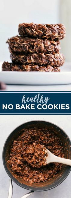 no bake cookies in a skillet with text overlay