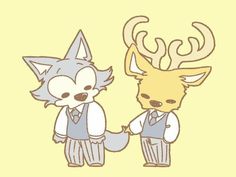 an image of two animals with antlers on their heads and one is holding the other's hand