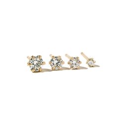 Classic and effortlessly chic, these natural round diamond studs are perfect for any occasion or style. With sizes ranging from 2mm to 4mm, you’ll find just the right size to complement your look. 14K sustainable gold Dimensions and Weight: 2mm: 0.08 tcw round mined diamond (pair) 2mm: 0.04 tcw round mined diamond (single) 3mm: 0.25 tcw round mined diamond (pair) 3mm: 0.13 tcw round mined diamond (single) 3.5mm: 0.36 tcw round mined diamond (pair) 3.5mm: 0.18 tcw round mined diamond (single) 4mm Yellow Gold Prong Set Round Nose Studs, Yellow Gold Round Nose Studs With Prong Setting, Yellow Gold Nose Studs With Prong Setting, Elegant Everyday Yellow Gold Nose Studs, Elegant Yellow Gold Nose Studs, Minimalist Round Nose Studs For Anniversary, Classic 14k Yellow Gold Nose Studs, Elegant Round Nose Studs For Anniversary, Elegant Nose Studs For Anniversary