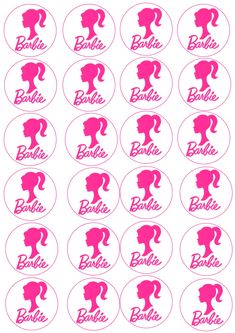 the silhouettes of barbie's hair are shown in pink