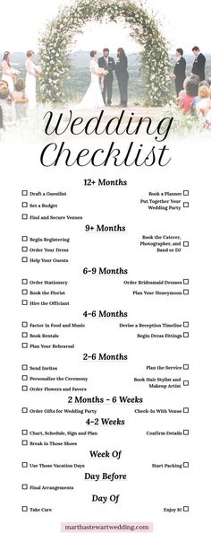 a wedding checklist is shown with the names and dates for each couple's ceremony