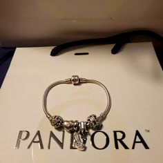 .925 Ale Pandora Bracelet With Garden Rose With Stone, Heart With Stone, Stiletto, Rose With Stone, And Cz Charm. All .925 Bracelet With Charms, Jewelry Pandora, Garden Rose, Pandora Silver, Stone Heart, Pandora Bracelet, Pandora Jewelry, Womens Jewelry Bracelets, Charm Bracelet