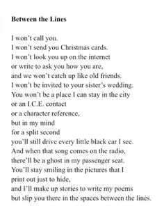 a poem written in black and white with the words between the lines, i won't send you christmas cards