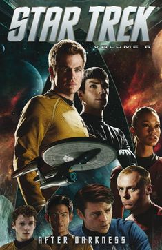 the cover to star trek volume 3 after darkness, featuring an image of two men and one woman