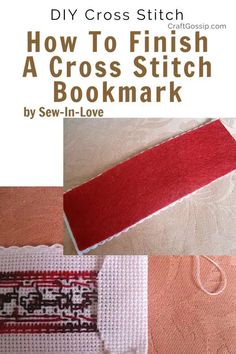 how to finish a cross stitch bookmark with pictures and text overlaying it