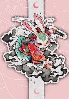 Tiger And Bunny Tattoo, Japanese Rabbit Tattoo, Rabbit Tattoo Ideas, Yokai Tattoo, Rabbit Tattoo Design, Backpiece Tattoo, Learn To Tattoo, Rabbit Tattoo, Bike Tattoos