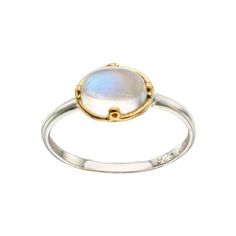 Moonbeam features a cabochon oval blue moonstone measuring 5.5 x 8.0mm set across the finger in an 18k yellow gold sculpted bezel adorned with hand embellished accents set atop a delicate sterling silver band. Blue Moonstone, Moonstone Ring, Color Ring, Sterling Silver Bands, Silver Band, Moonstone, Gemstone Rings, Yellow Gold, Band