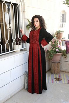 "BRAND NEW Unworn Jordanian Palestinian Abaya as above pictures (Embroidered) Beautiful dress / Thoub with beautiful Palestinian cross stitch /embroidery details on front & back. Modern design - Mainly all Sizes Are available , please contact me if you need different size or any other measurements :) Approximate garment measurements: Size - S Bust: 19.6\" - 50cm from one side Length: 59\" - 150cm Size - M Bust: 21.2\" - 53.8 cm from one side Length: 59\" - 150cm Size - L Bust: 22.8\" - 57.9 Jordanian Thobe, Middle East Clothing, Pattern Mixing Outfits, 1001 Nights, Eastern Dresses, Beef Empanadas, Turkish Dress, Oc Outfits, Dress Kaftan