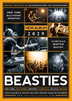 the poster for new album beastsies, featuring images of people playing instruments and singing