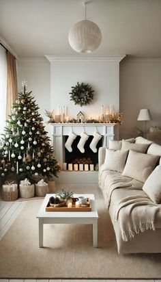 a living room filled with furniture and a christmas tree