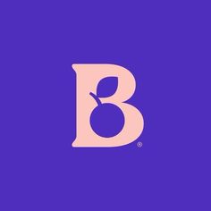 the letter b is made up of leaves and berries on a purple background with pink accents