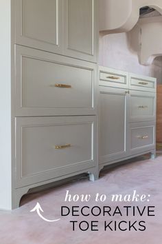 an image of how to make decorative toe kicks in the kitchen cabinet door knobs