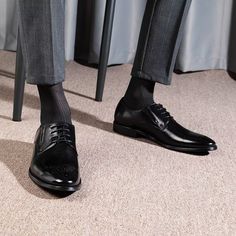 Introducing our exquisite Refined Cow Leather Brogue Dress Shoes, meticulously crafted with genuine cow leather for a durable and luxurious feel. The refined upper material and genuine leather lining add a touch of opulence, while the lace-up closure and high-quality pigskin insole ensure comfort and support. Elevate your ensemble and exude confidence with every step by investing in these timeless and impeccably crafted shoes. Experience the perfect blend of style, comfort, and durability with o Elegant Goodyear Welted Lace-up Derby Shoes, Elegant Goodyear Welted Lace-up Derby, Formal Fitted Oxfords With Brogue Detailing, Formal Fitted Brogue Oxfords, Timeless Formal Wingtip Leather Shoes, Party Dress Shoes With Brogue Detailing And Plain Toe, Party Dress Shoes With Brogue Detailing, Elegant Fitted Lace-up Derby Shoes, Elegant Fitted Lace-up Derby