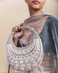 TarunTahiliani, Add More To Your Bridal Look By These Lavishing Clutches Designs Metallic Lehenga, Diy Jean Purse, Asian Couture, Embroidered Clutch Bag, Lehenga Gown, Bridal Purse