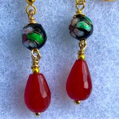 Offering A Lovely Pair Of Brand New, Handmade Dangle Earrings Comprised Of 8mm X 12mm Teardrop Shaped Natural Red Ruby Beads Accented With 8mm Black Floral Cloisonn Beads On Gold Alloy Ear Wires. The Earrings Are 2”L. They Are A Pretty, Good Quality Item That Is Great To Keep, But Will Also Make A Nice Gift! Earrings Handmade Dangle, Ruby Beads, Gold Alloys, Natural Ruby, Natural Red, Black Floral, Beaded Earrings, Ruby, Black And Red