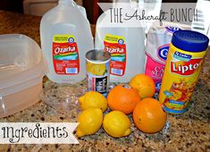 oranges, milk, and other ingredients on a counter