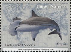 a stamp with an image of a shark on it's side and the words, united nations