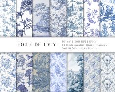 blue and white toile de jouy digital papers