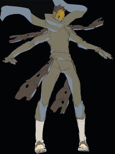 an animated image of a person with arms outstretched and legs spread out, in front of a black background