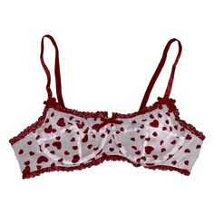 Sugar Thrillz Red And White Heart Mesh Bralette Size Small Brand New With Tags. Chest Measures Approx 12 Inches Across, Stretchy Material. Red Frilly Lace Trim With Bow Details And Mini Heart Pattern All Over. Underwire Support, Clasp Closure In The Back. Heart Bra, Halter Bra Top, Body Chain Harness, Purple Camo, Red Bra, Sugar Thrillz, White Bras, Bralette Tops, Mini Heart