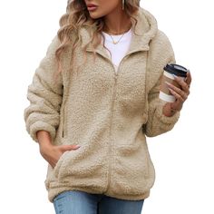 PRICES MAY VARY. Size and Materials: This product is available in a standard US size range, including S, M, L, XL, and 2XL. It is made from 100% polyester, ensuring a soft and warm feel. Style Design: The fuzzy fleece jacket, also known as a sherpa jacket, features a hood and an open front with a full zip closure. It has long sleeves and a hooded flannel design, providing both style and functionality. Color and Occasion: This jacket provide multiple solid colors, including black, camel, dark pin Fall Winter Jacket, Hooded Flannel, Sherpa Coat, Coat With Hood, Fleece Jacket Womens, Winter Trends, Sherpa Jacket, Womens Fleece, Fall Jackets