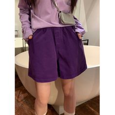 Candy Color Wide Leg Casual Shorts Fabric: Cotton Size: S, M, Multiple Color Selections: Black,White, Red, Yellow, Purple, Green Applicable season: Spring, Autumn, Fall, Summer Casual Solid Color Shorts, Casual Solid Color Short Leg Bottoms, Casual Short Leg Bottoms Solid Color, Purple Solid Color Bottoms For Spring, Spring Purple Solid Bottoms, Spring Purple Solid Color Bottoms, Casual Purple Cargo Pants, Casual Purple Pants, Basic Solid Shorts With Pockets