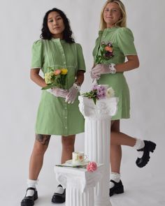 Lily is the perfect lightweight dress for a tea party, thrift shopping, work, getting an iced coconut latte- or really anything. Beautifully folded pintucks, white piping and buttons, and puff sleeves make the perfect vintage inspired dress. Nadia is 5'3, Mayleen is 5'2, both wearing smalls. This dress fits looser and farther away from body than our previous original design dresses. We suggest that you pick the same size that you did for previous dresses of ours. To best care for the denim fabri Dress For A Tea Party, Coconut Latte, Candle Boutique, Lily Dress, 32a Bra, Candles For Sale, Design Dresses, Vintage Inspired Dresses, Lightweight Dress