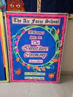 there is a sign that says the art force school welcomes you to the adventure ceremony